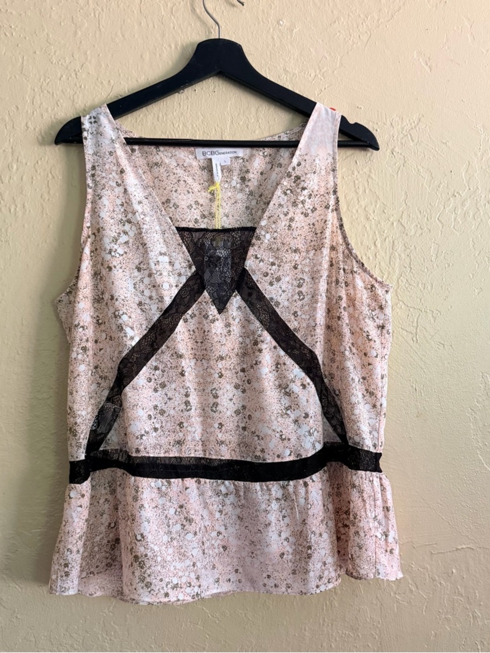 BCBGeneration Pink Floral Lace-Trim Tank Top